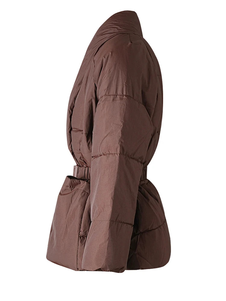 [EAM] Black Belted Big Size Keep Warm Cotton-padded Coat Long Sleeve Women Parkas Fashion Tide New Autumn Winter 2026 2Z2885