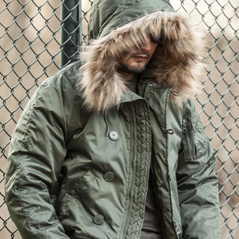 N2B Winter Waterproof and Windproof Men's Parka Hooded Thickened Warm Solid Coat Men's Outdoor Sports Ski Coat Jaqueta Masculina