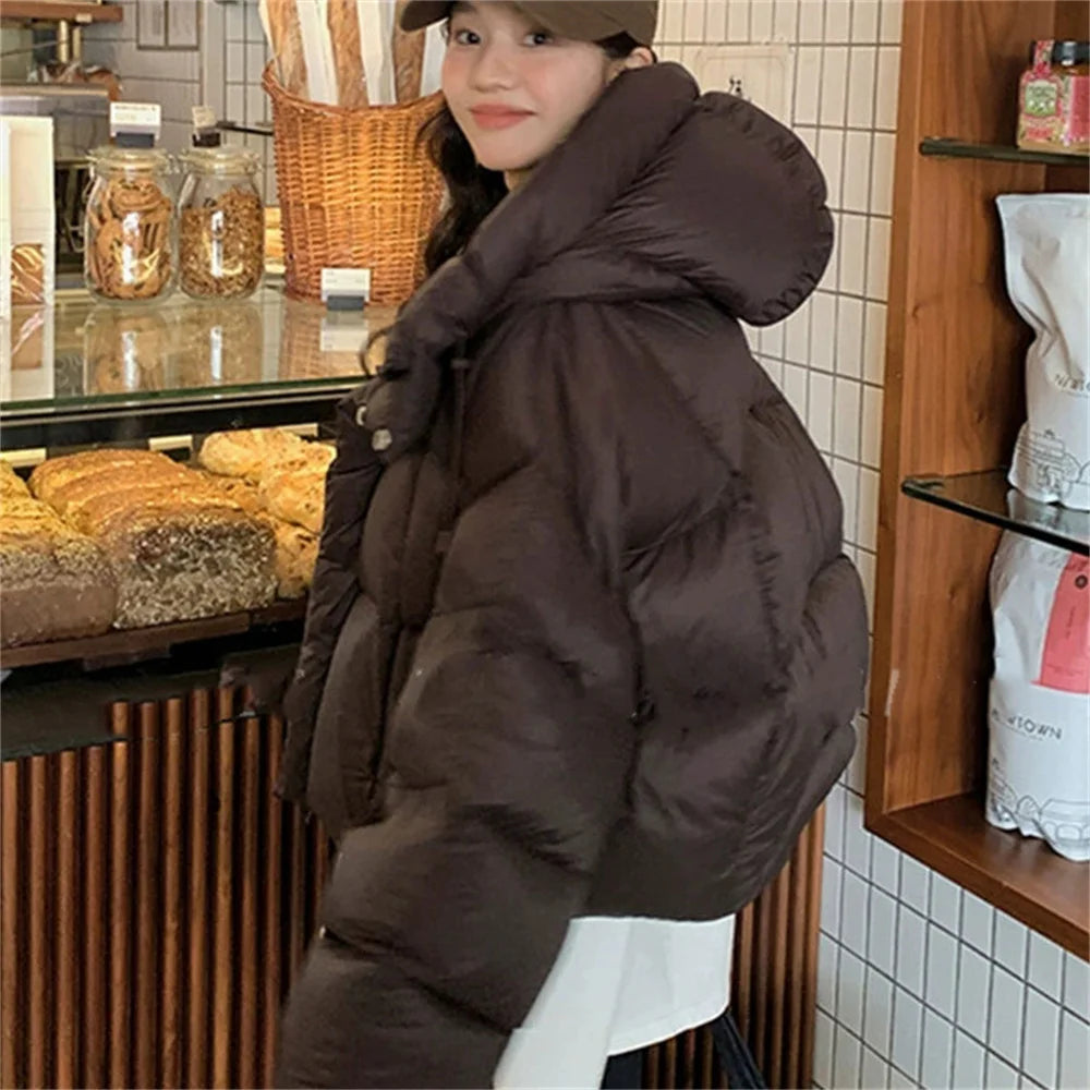 2025 Autumn Winter Coat Korean Fashion Thick Warm Parkas Loose Women Jacket Short Hooded Down Jacket Pink Jacket Outwear Tops
