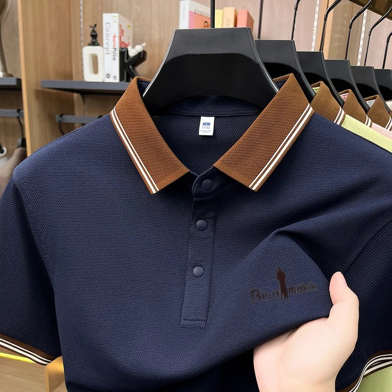 2026 Summer Luxury Brand Short Sleeves Polo Shirt Lapel Color Blocking High Quality T-Shirt Business Leisure Breathe Men's Wear