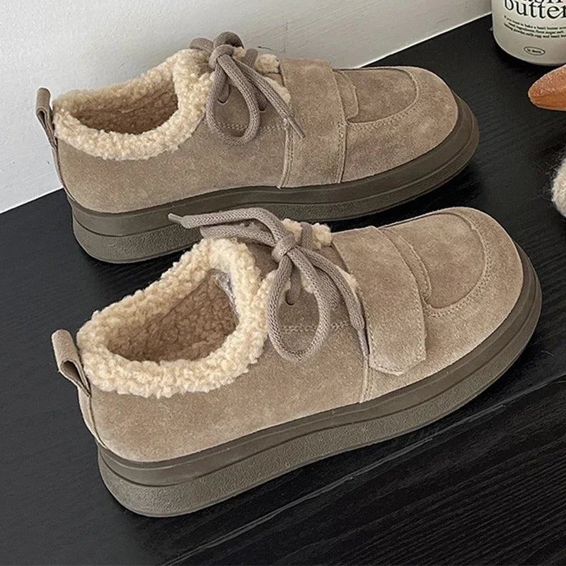 Fur Platform Women Casual Shoes Suede Flats Boots Woman 2025 Trend Winter Fashion Lolita Elegant Cozy New Brand Sneakers Mujer