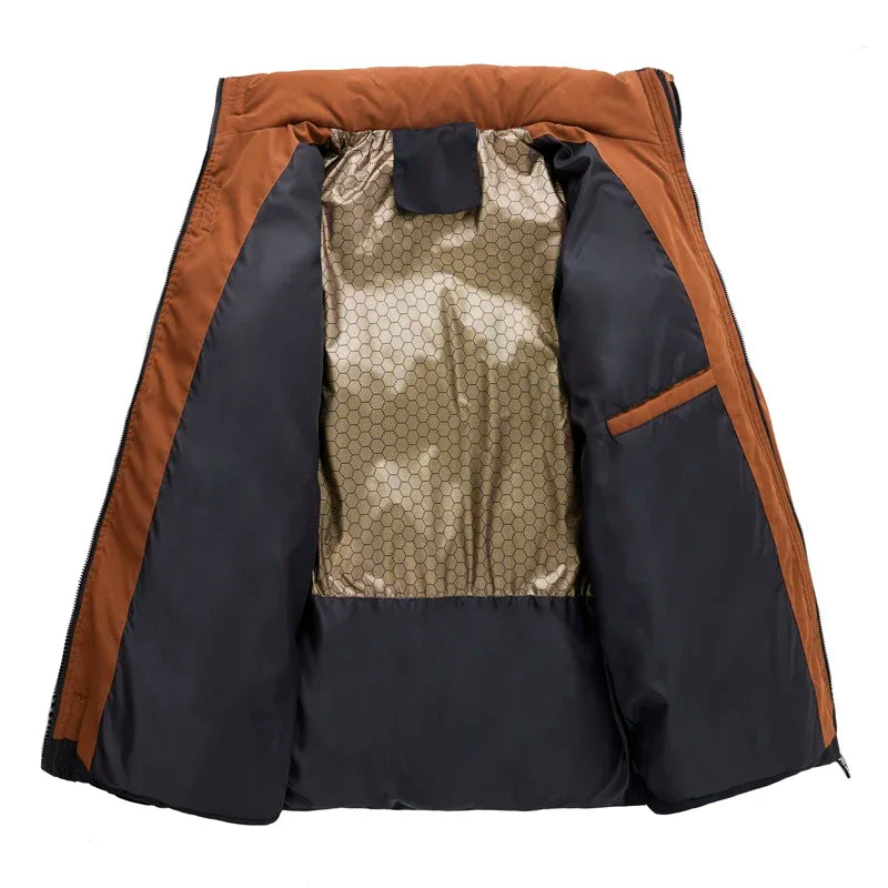 Male Solid Color Stand Collar Cotton Jacket Men Windproof Winter Thick Warm Parka Coat Men's Cotton Coat Thick Mens Warm Clothes