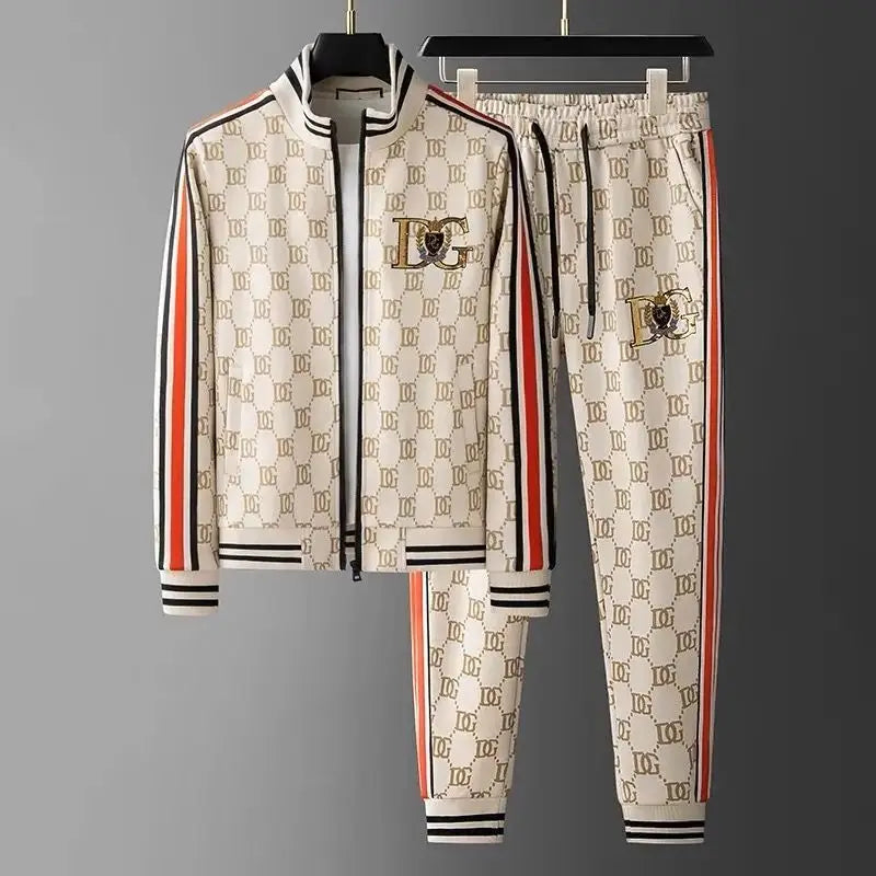 Trendy zipper stand-up collar long-sleeved suit sweater men's casual sports trousers handsome  new two-piece full set