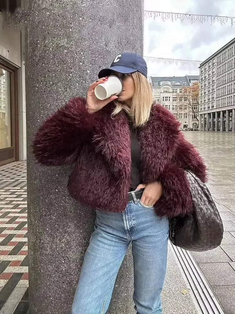 HH Winter Women Casual Faux Fur Lapel Jackets Fashion Solid Oversized Thick Coats Female Fuzzy Warm Long Sleeves Outerwear