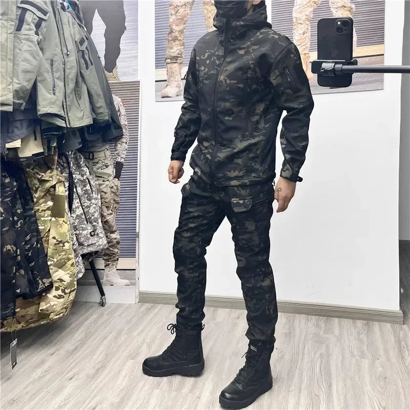 Combat Uniform Tactical Suit Multicam Camo Fleece Jacket Field Airsoft Training Workwear Outdoor Hunting Shirt Cargo Pants Men