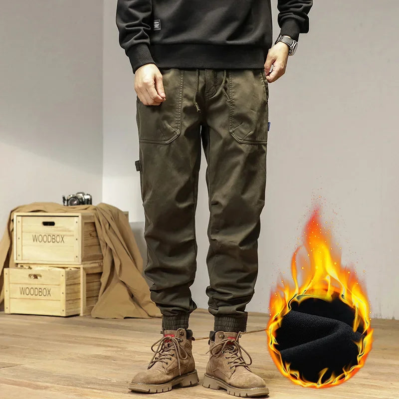 HIQOR Winter Fleece Cargo Pants Men Classic Outdoor Hiking Army Joggers Camping Overalls Thicken Baggy Tactical Pants for Men