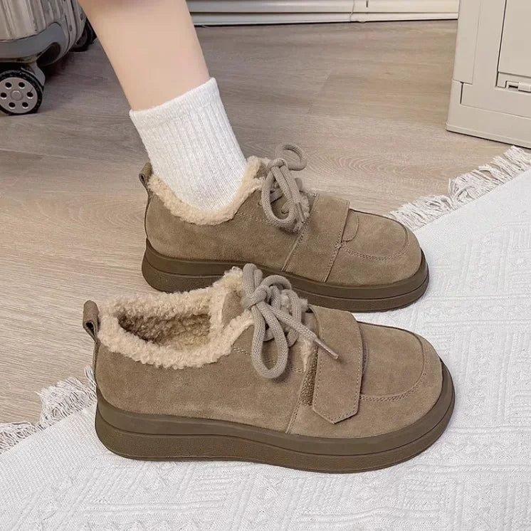 Fur Platform Women Casual Shoes Suede Flats Boots Woman 2025 Trend Winter Fashion Lolita Elegant Cozy New Brand Sneakers Mujer
