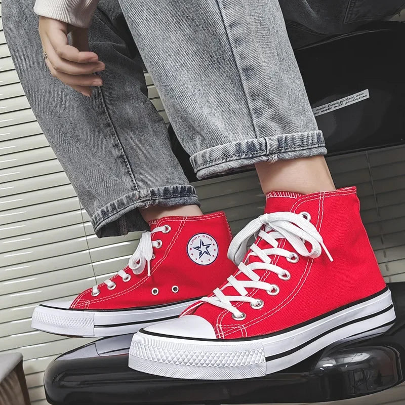 High-Top Casual Canvas Shoes for Men Trendy Korean Style Versatile Couple Shoes Summer Flat Bottom Rubber Sole Ankle Cover