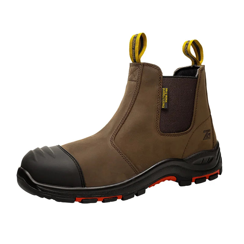 Brown  Nubuck leather Safety Boot , yellow Nubuck leather No Lace safety boot composite toe