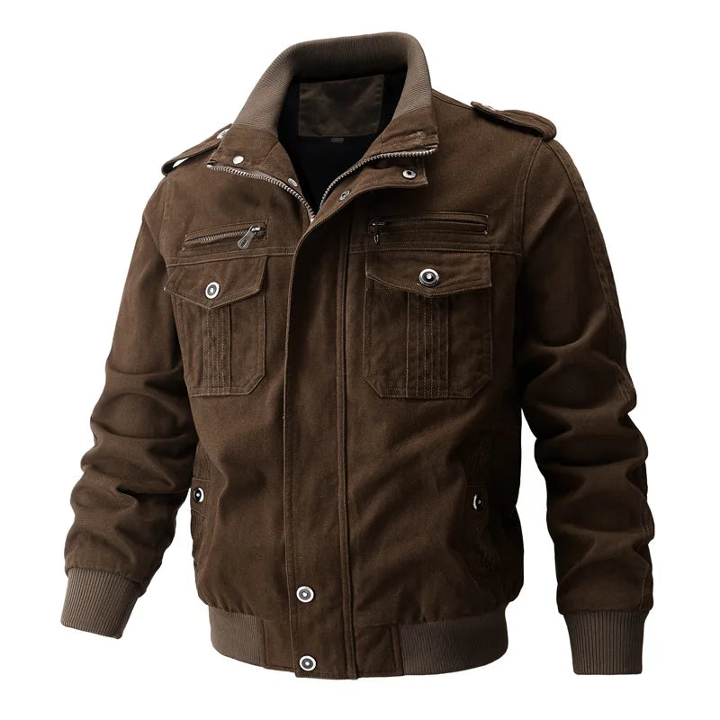 Autumn New Fashion Men’s Plus Size Solid Color  Stand Collar Multi Pocket Outdoor Jacket Male Simple Basic Coats Clothes Tops