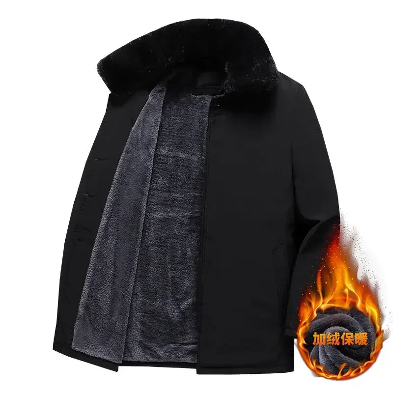 Men Parker Thick Warm Streetcoat Cotton Coat Jacket Winter Coat Fashion Fur Collar Solid Color Men Zipper Winter Coat Men's New