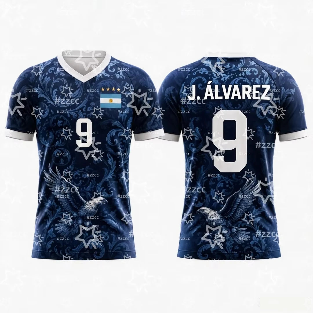 2026 Argentina Football Fan Gifts Messi No.10 Away Football Jersey Summer Sports Men's T-Shirt Children's Woman's Clothing Tee