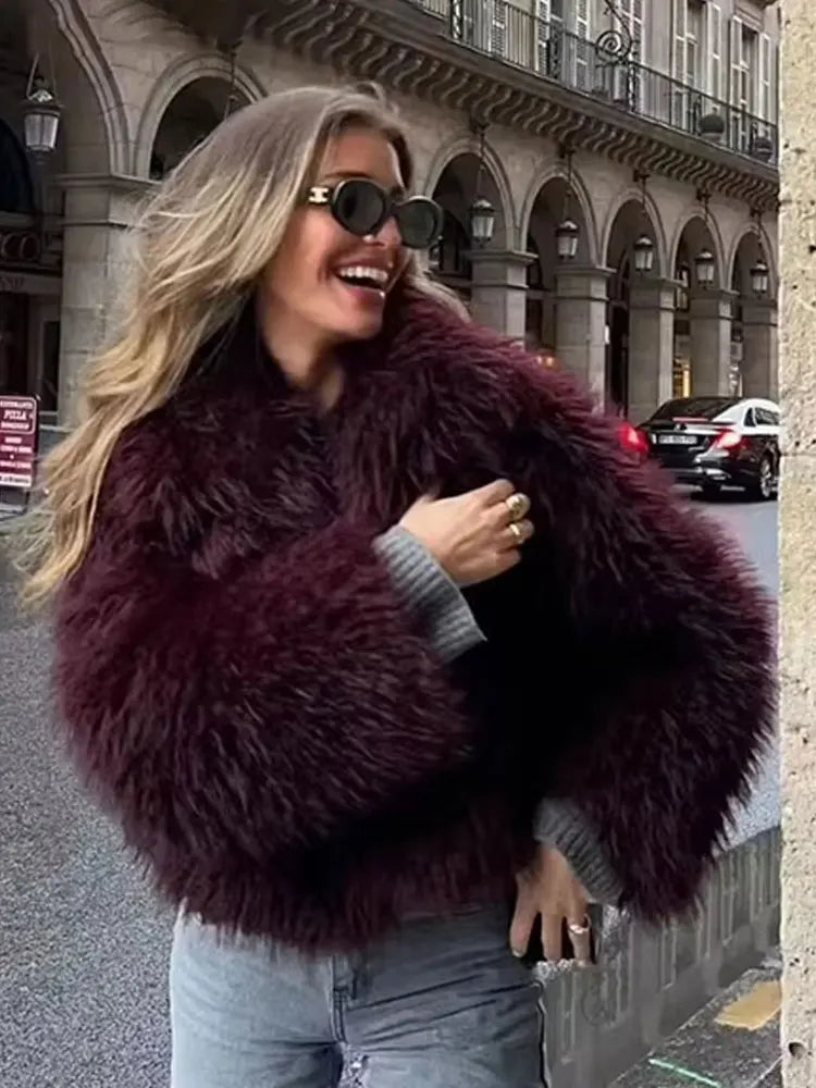 HH Winter Women Casual Faux Fur Lapel Jackets Fashion Solid Oversized Thick Coats Female Fuzzy Warm Long Sleeves Outerwear