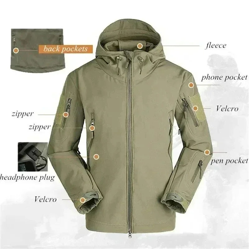 6XL Winter Clothes Sets Soft Shell Tactical Hooded Jacket Straight Cargo Pants Suits Waterproof Militarmy Combat Uniform