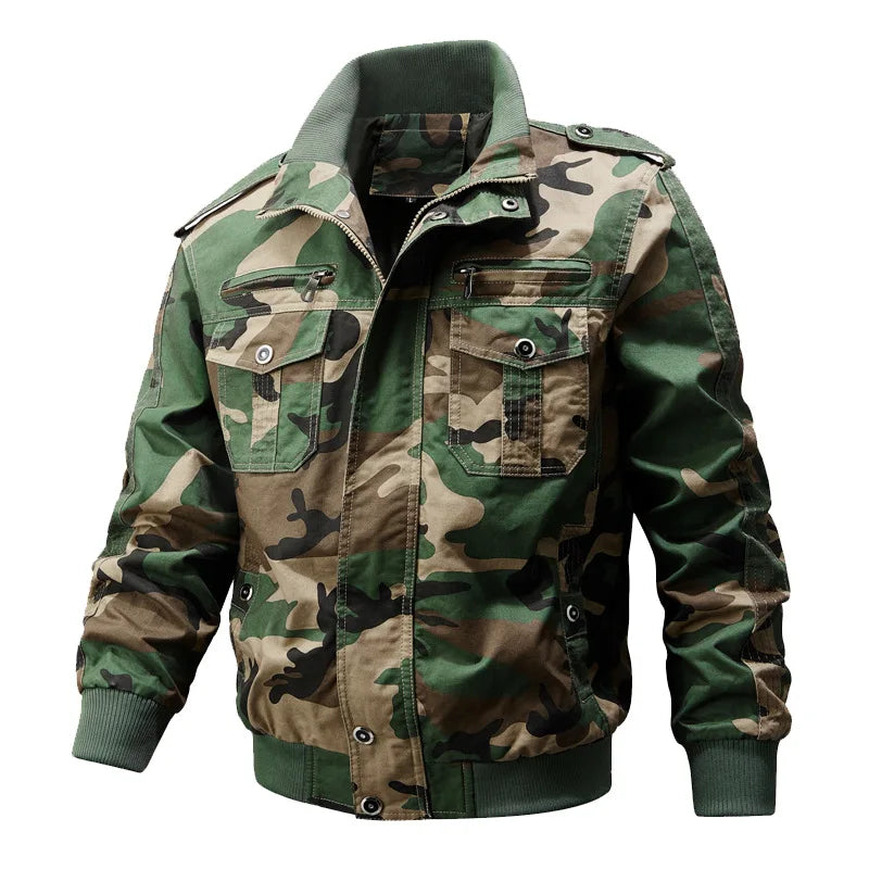 Autumn New Fashion Men’s Plus Size Solid Color  Stand Collar Multi Pocket Outdoor Jacket Male Simple Basic Coats Clothes Tops