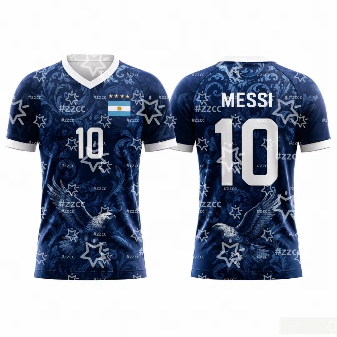 2026 Argentina Football Fan Gifts Messi No.10 Away Football Jersey Summer Sports Men's T-Shirt Children's Woman's Clothing Tee