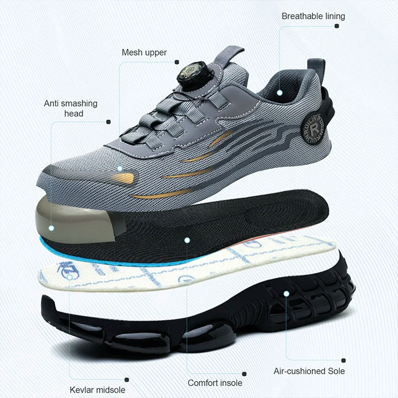 Air Cushion Safety Shoes For Men Shoes Rotating Button Anti-Smash Work Shoes Men Women Steel Toe Shoes Lightweight Safety Boots