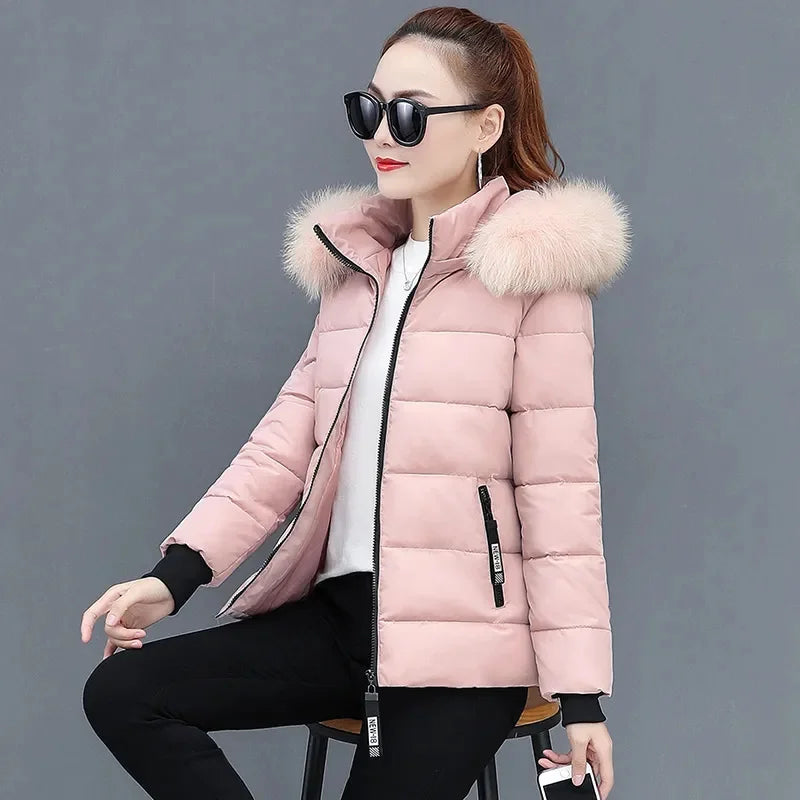 2026New Cotton-Padded Jacket Women's Winter Warm Cotton Padded Coat Thin Light Parkas Overcoat Short Hooded Outerwear Ladies Top
