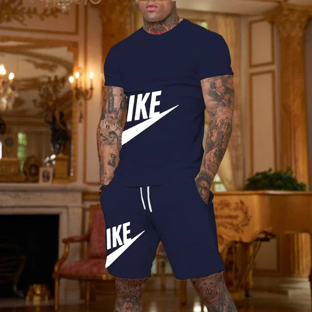 2026 New Men's Fashionable Sportswear Summer Wear Men's Fitness Wear Short-Sleeved T-Shirt and Shorts Quick Drying 2-Piece S