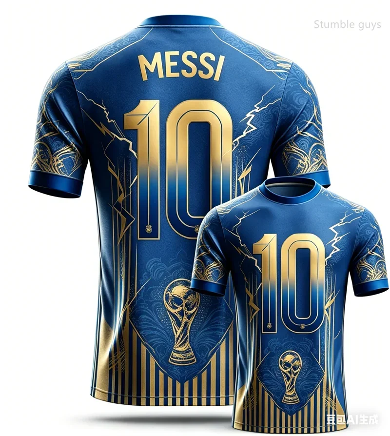 2026 Summer Men's Messi No.10 AI Printed Football Short Sleeve Jersey, Fashion Oversized Daily Outdoor T-shirt Tops