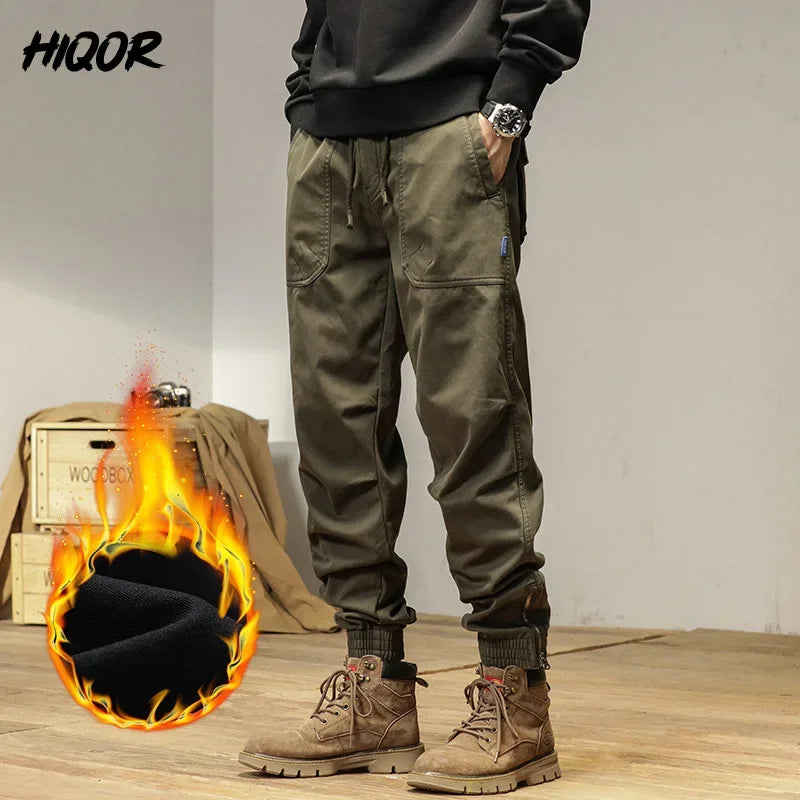 HIQOR Winter Fleece Cargo Pants Men Classic Outdoor Hiking Army Joggers Camping Overalls Thicken Baggy Tactical Pants for Men