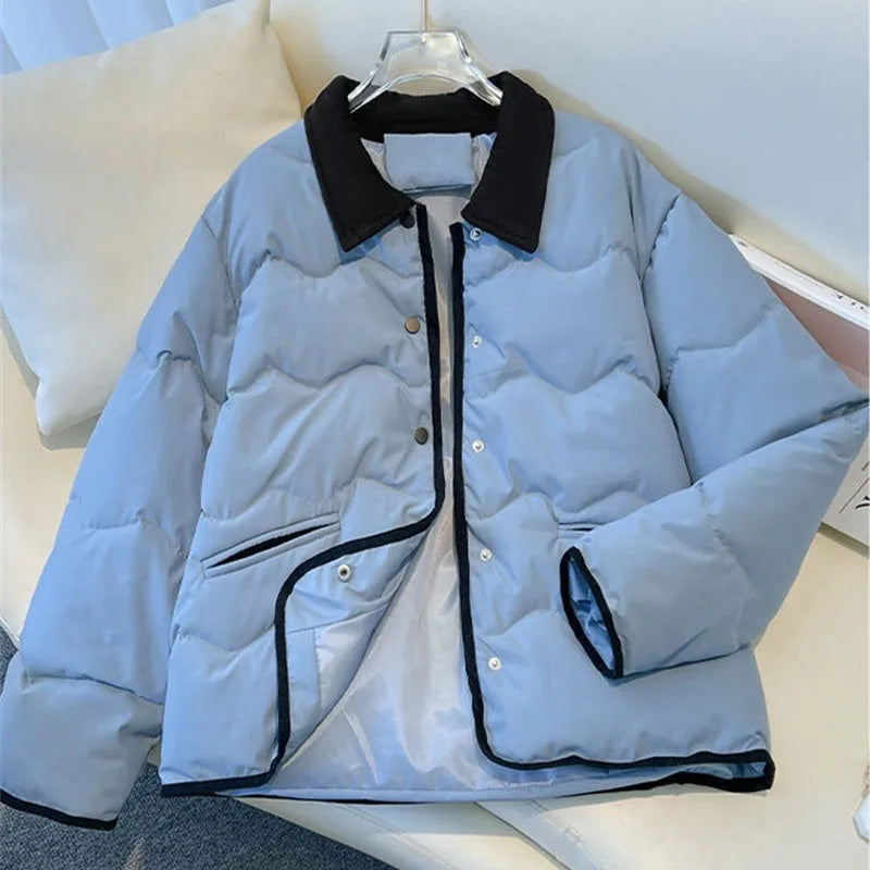 Fashion Women's Cotton Jacket 2025 New Autumn Winter Coat Parker Lightweight Warm Short Lapel Casual Outerwear Female Top