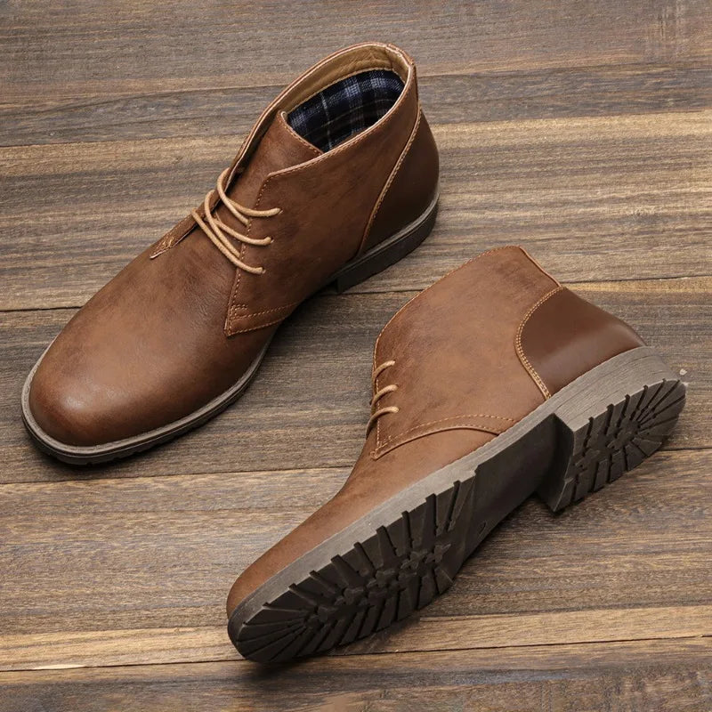 Luxury Mens Leather Boots British Business Dress Boots Retro Ankle Boots for Men Fashion Casual Boot Lace-Up Platform Boot Botas