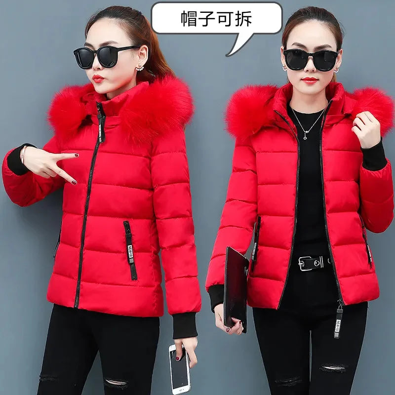 2026New Cotton-Padded Jacket Women's Winter Warm Cotton Padded Coat Thin Light Parkas Overcoat Short Hooded Outerwear Ladies Top