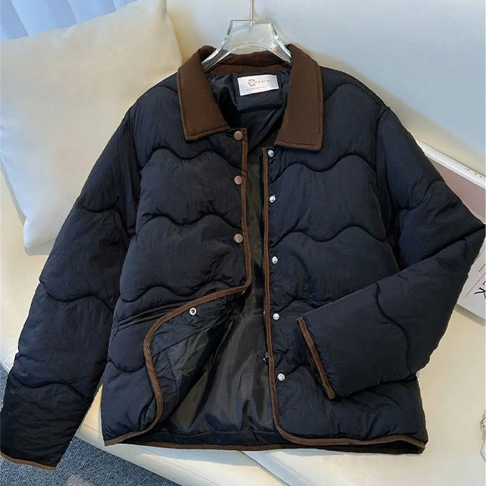Fashion Women's Cotton Jacket 2025 New Autumn Winter Coat Parker Lightweight Warm Short Lapel Casual Outerwear Female Top