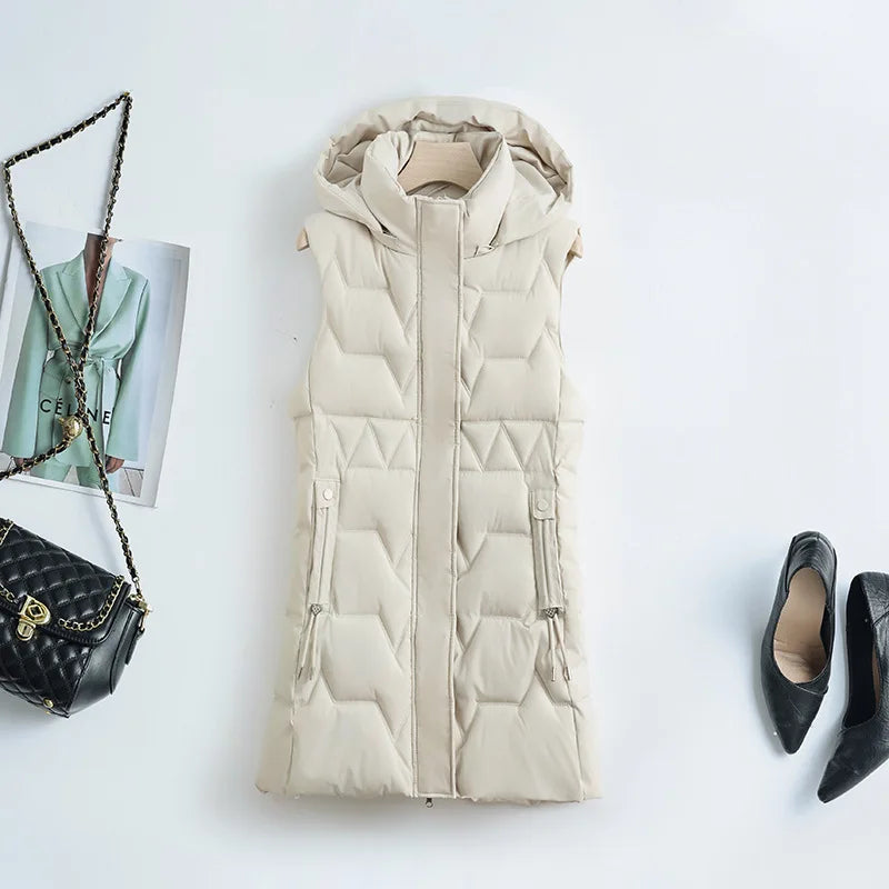 Women Parkas Vest Hooded Zipper Coats Slim Fit Vests Sleeveless Casual Tanks Solid Elegant Jackets Thick Warm Autumn Winter