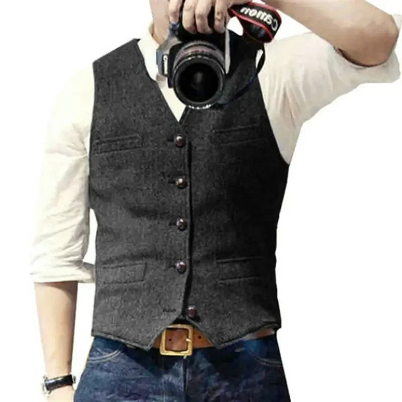 Vintage Striped Woolen Vest Casual Western-Style Men's Tank Top Single-Breasted Shoulder Vest Cross-Border European And American