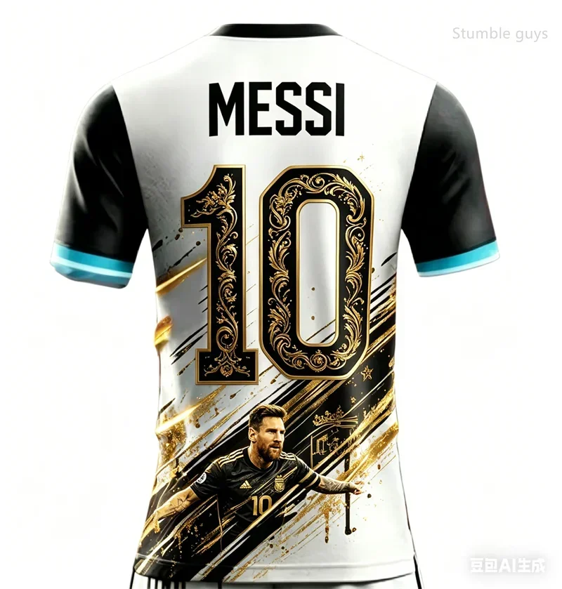 2026 Summer Men's Messi No.10 AI Printed Football Short Sleeve Jersey, Fashion Oversized Daily Outdoor T-shirt Tops