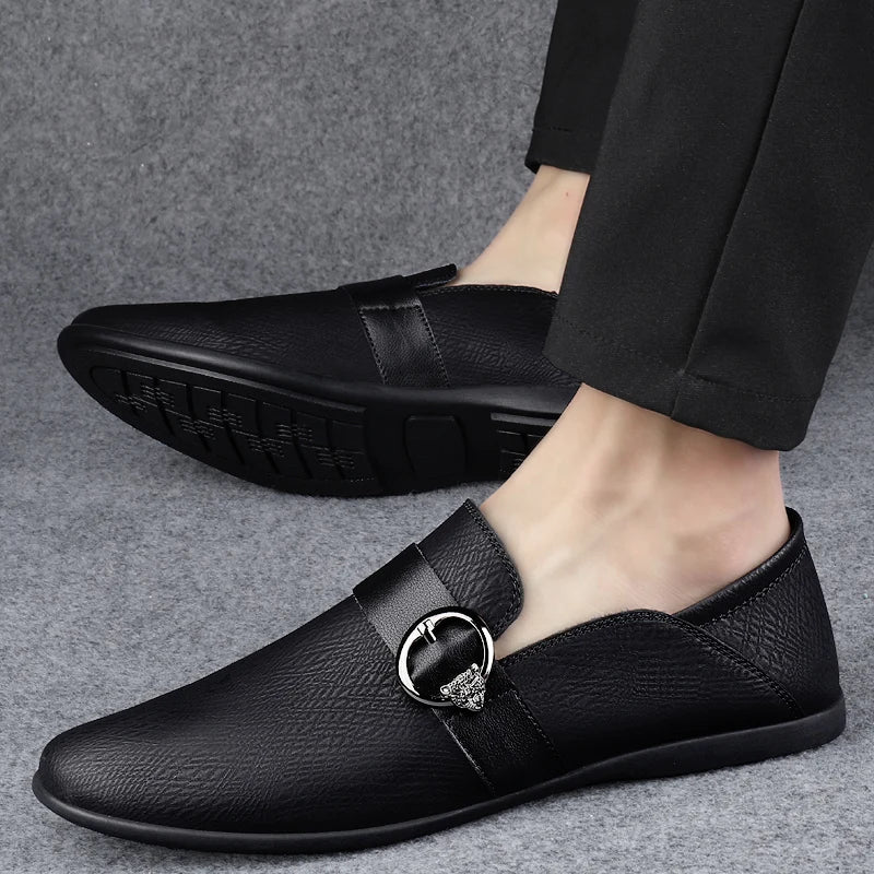 Dress Flats Breathable Oxford Footwear Genuine Leather Mens Shoes Slip on Office Male Formal Shoes Wedding Party Men Monk Shoes
