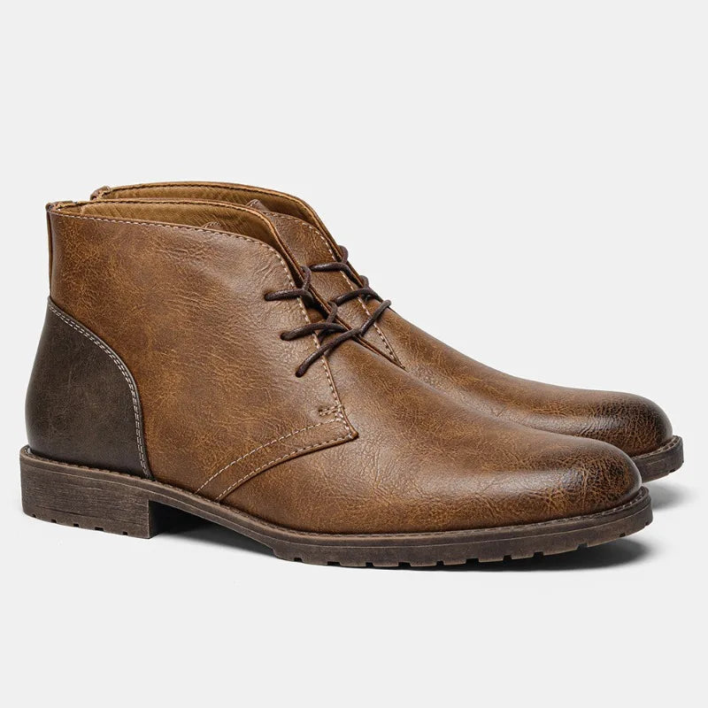 Luxury Mens Leather Boots British Business Dress Boots Retro Ankle Boots for Men Fashion Casual Boot Lace-Up Platform Boot Botas