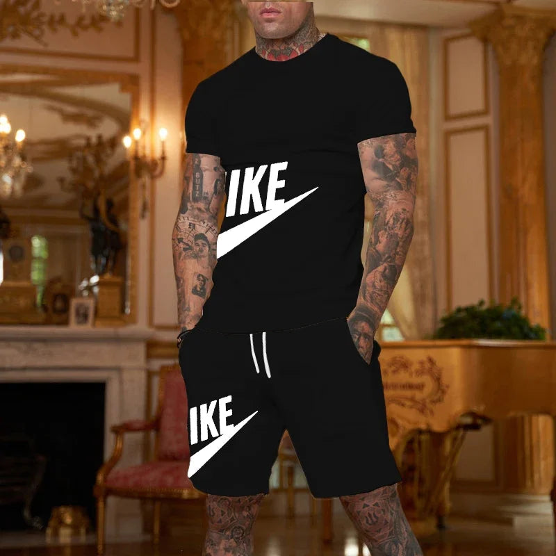 2026 New Men's Fashionable Sportswear Summer Wear Men's Fitness Wear Short-Sleeved T-Shirt and Shorts Quick Drying 2-Piece S
