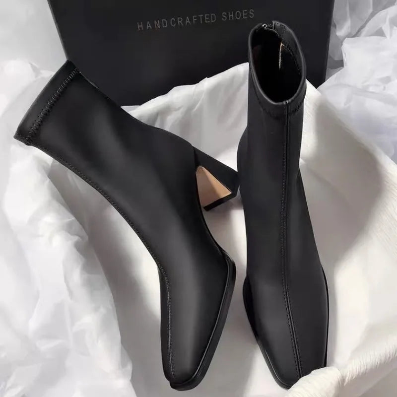 Fashion  Autumn Square Toe Women Ankle Boots Slimming Chunky Heels Short Booties Winter Female Thick Heel Boots Women  D208