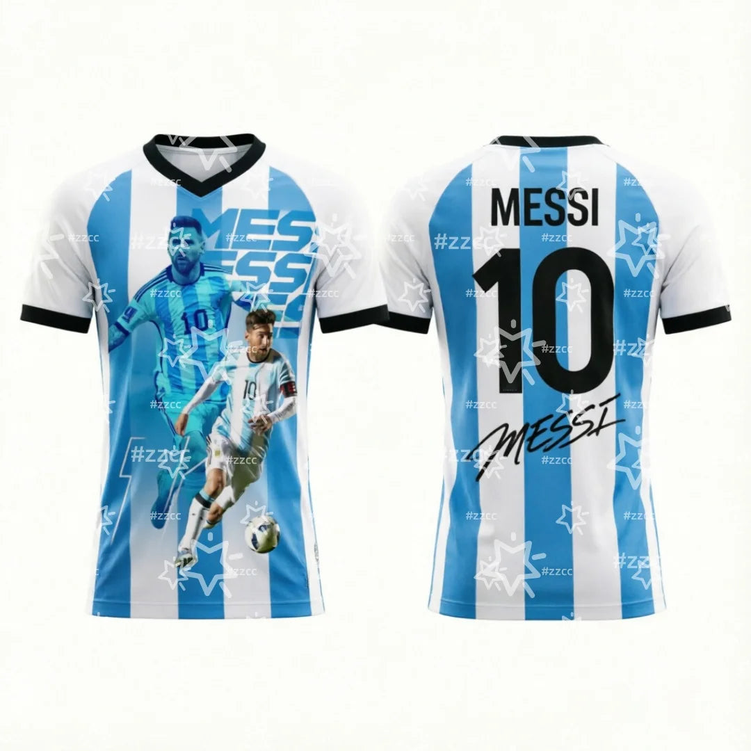 2026 Argentina Football Fan Gifts Messi No.10 Football Jersey Summer Sports Men's T-Shirt Children's Clothing Tee Y2k Woman ﻿