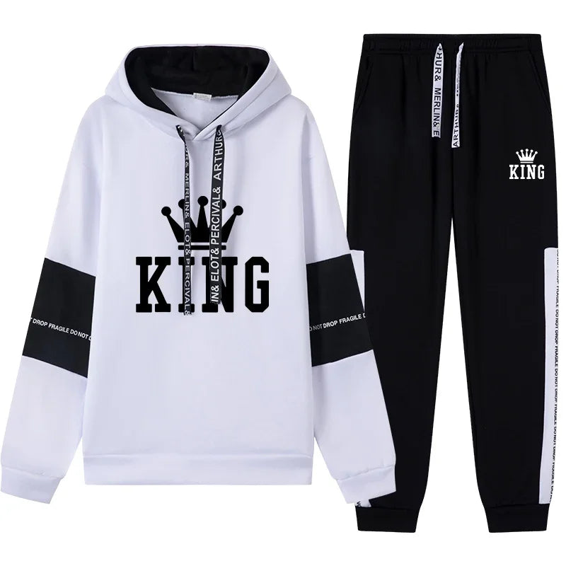 King Printing Men Tracksuit Casual Hooded Sweatshirt+Sweatpant 2 Piece Set Gym Sports Jogging Clothing 2026 Autumn Winter Outfit