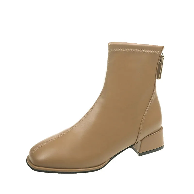 Elastic Socks Boots Fashion Ankle Boots Women High Heel Thicks  Heel Square Toe Short Boots Women Retro 2022 New Ladies Shoes