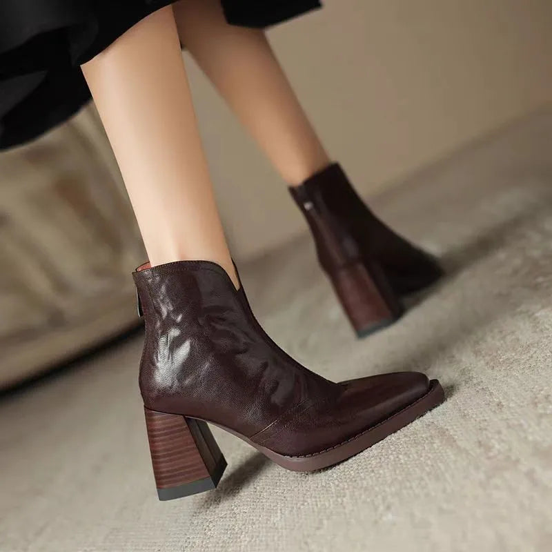 Ankle Boots for Women  Side Zipper Stretch Middle Heel  Short Boot Fashion Pointed Shoes Botas De Mujer 2024