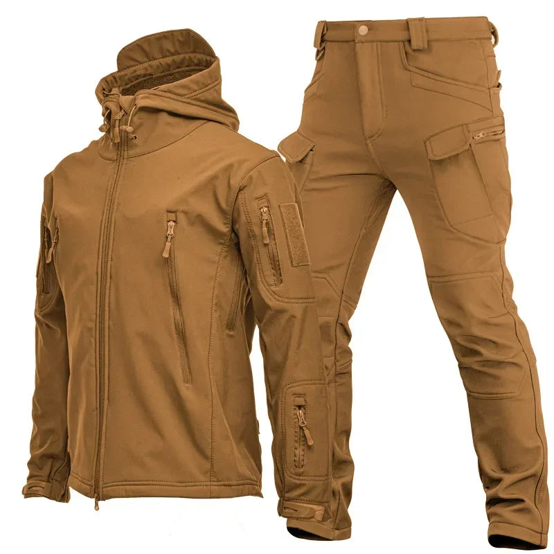 6XL Winter Clothes Sets Soft Shell Tactical Hooded Jacket Straight Cargo Pants Suits Waterproof Militarmy Combat Uniform