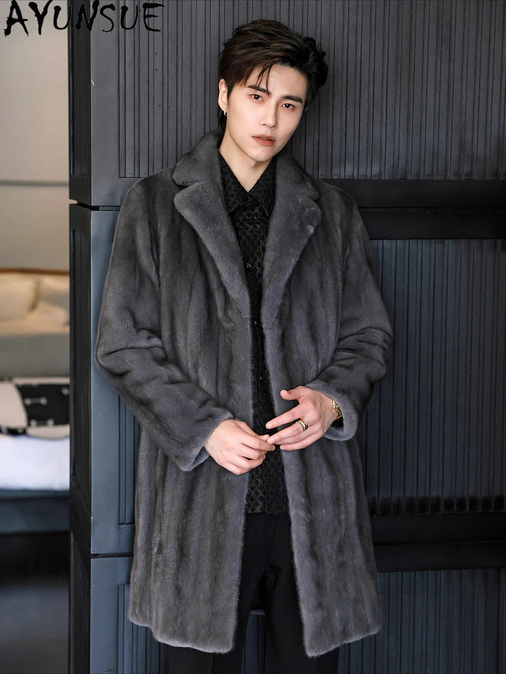 AYUNSUE Top Quality Natural Fur Coat Man Real Mink Jacket for Men 2025 Winter High-end Mink Fur Coats Mid-length Luxury Outwears