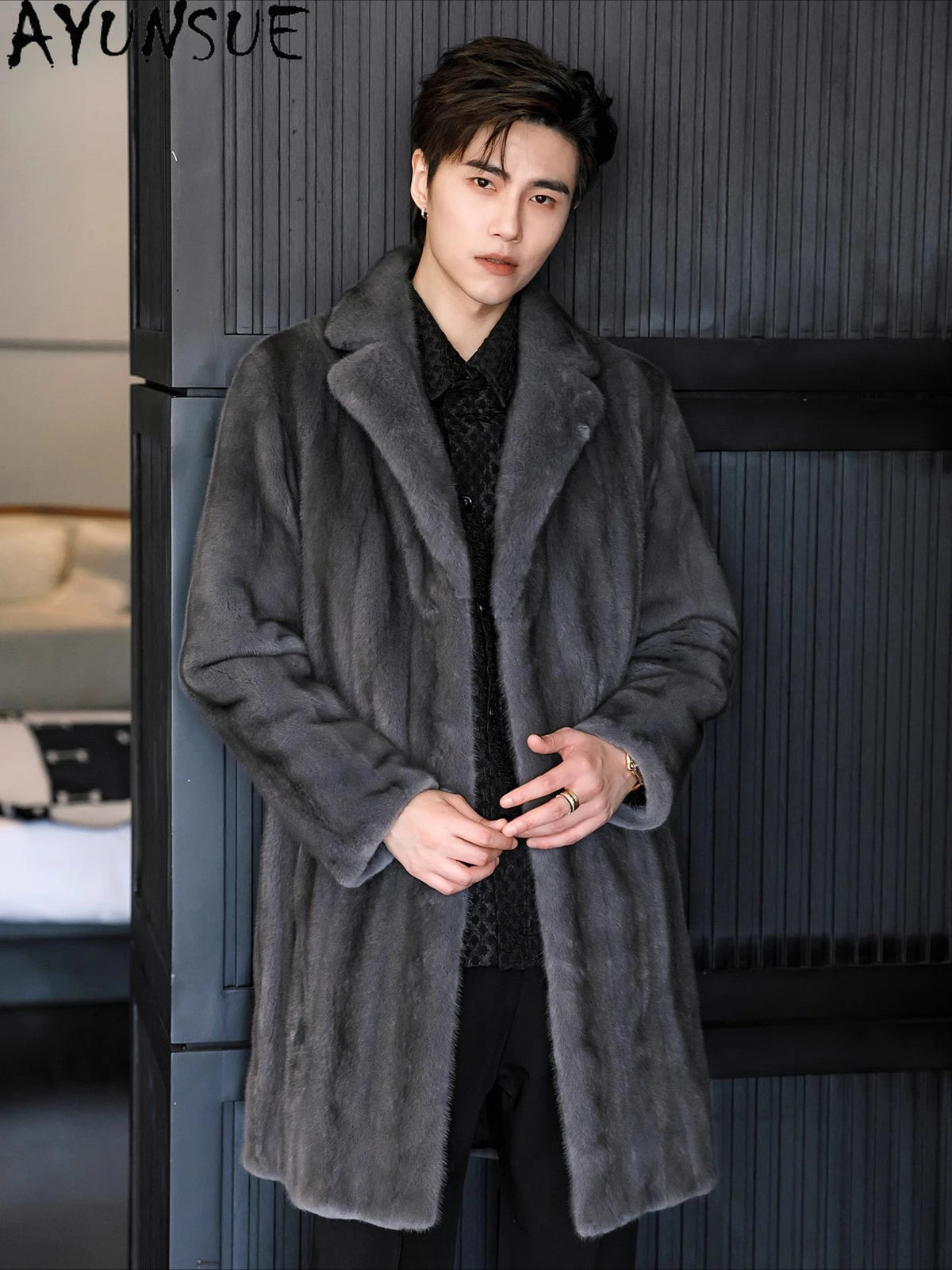 AYUNSUE Top Quality Natural Fur Coat Man Real Mink Jacket for Men 2025 Winter High-end Mink Fur Coats Mid-length Luxury Outwears