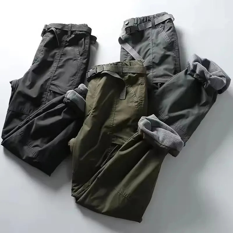 Tooling Pants Thick Waterproof Fleece Cargo Pants Men Women Winter Outdoor Multi-pockets Loose Straight Overall Long Trousers