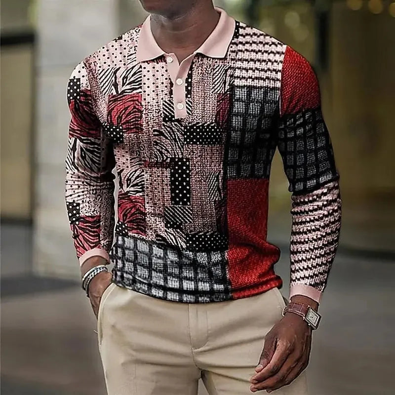 Men's Plaid Vintage Long Sleeve Polo Shirt Lapel Sports Leisure Outdoor Office Daily Wear Button Spring Autumn Winter