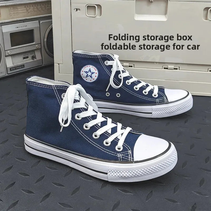 High-Top Casual Canvas Shoes for Men Trendy Korean Style Versatile Couple Shoes Summer Flat Bottom Rubber Sole Ankle Cover