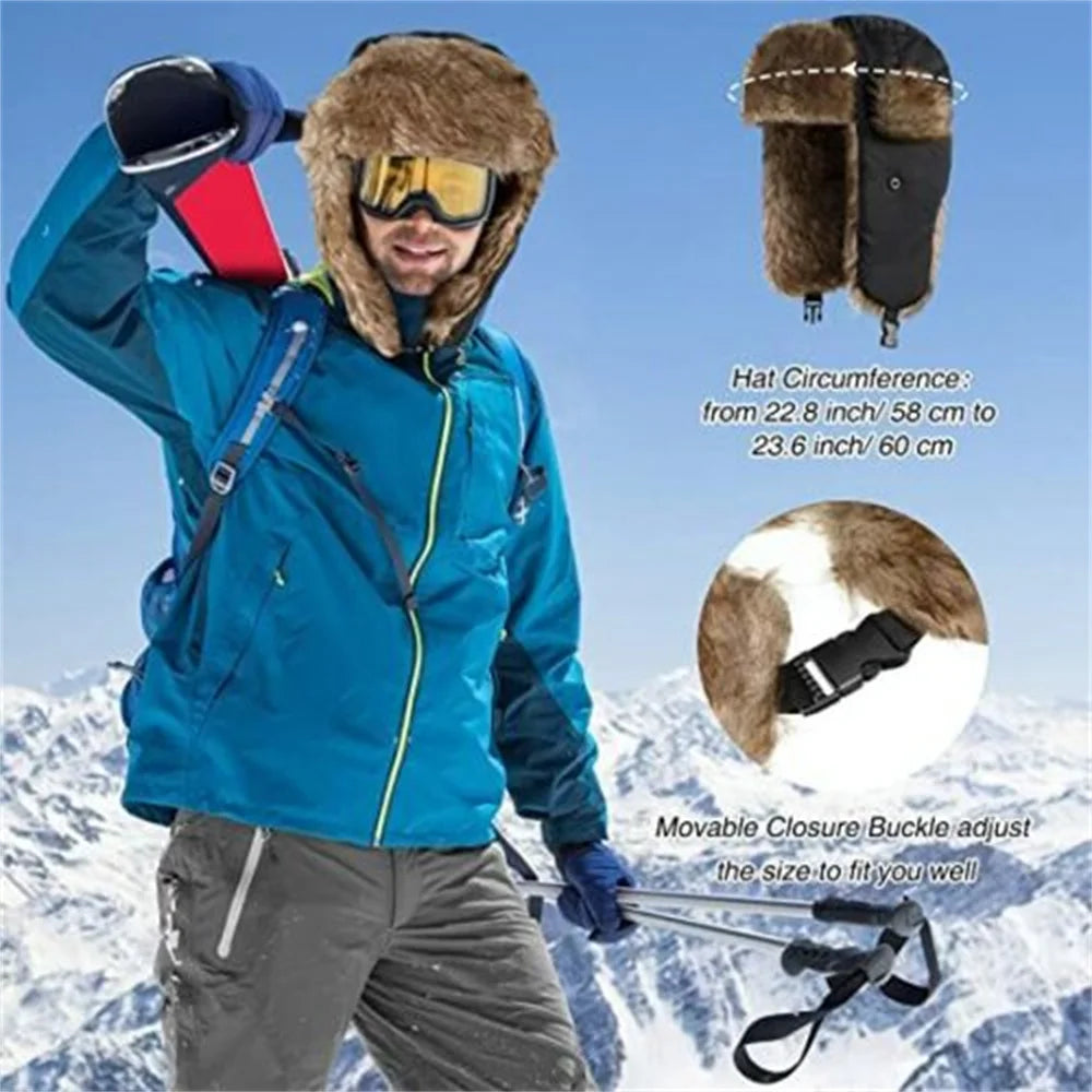 Men's Winter Trapper Aviator Trooper Earflap Warm Russian Waterproof Ski Hat Bumper Cap Russian Warm Ear Protectors Hats