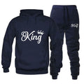 Fashion KING and QUEEN Printed Hooded Suits Autumn Winter Couple Hoodie + Pants 2-piece Suit