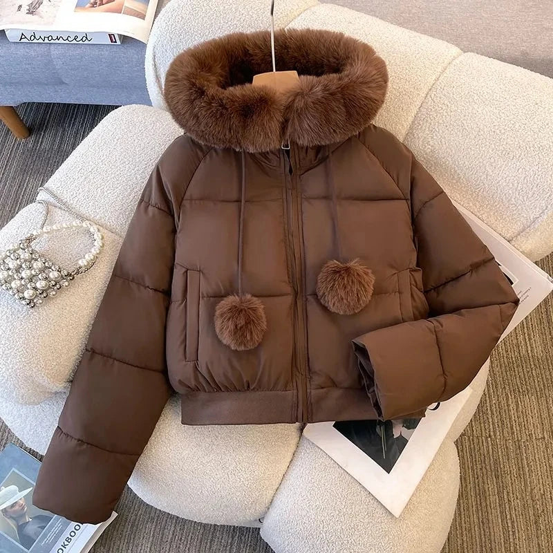 New 2025 Fashion High-end Elegant Women's Winter Parkas Coat  Long Sleeve Short Be All-match Ladies Down Cotton-padded Jacket