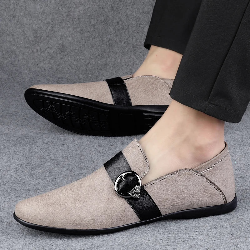 Dress Flats Breathable Oxford Footwear Genuine Leather Mens Shoes Slip on Office Male Formal Shoes Wedding Party Men Monk Shoes
